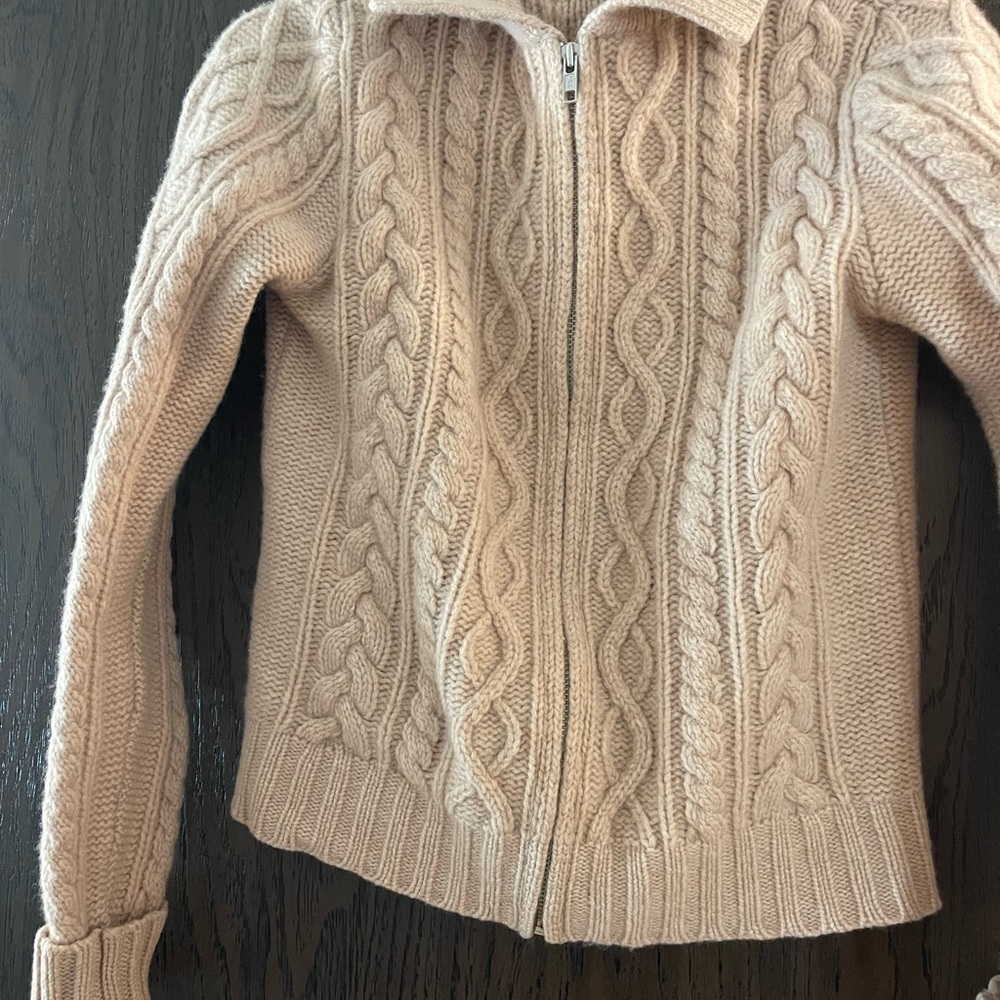 GAP Beige Cable Knit Wool Sweater Zip Up